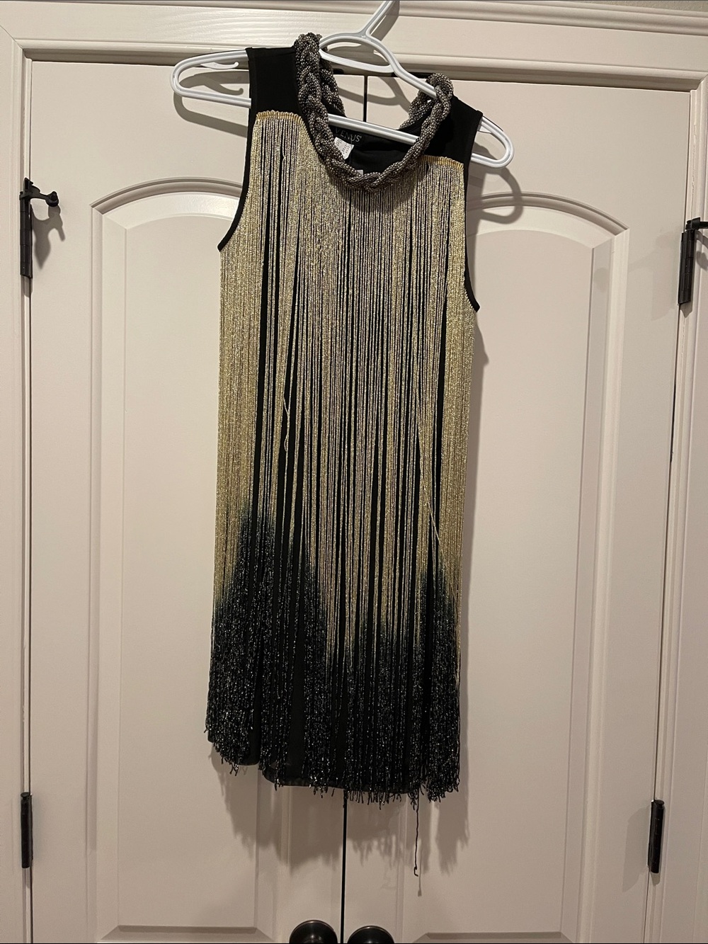 VENUS Gold and Black Fringe Mini Dress